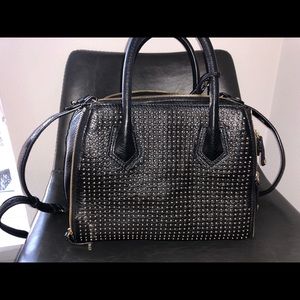 REBECCA MINKOFF Black leather bag with gold studs
